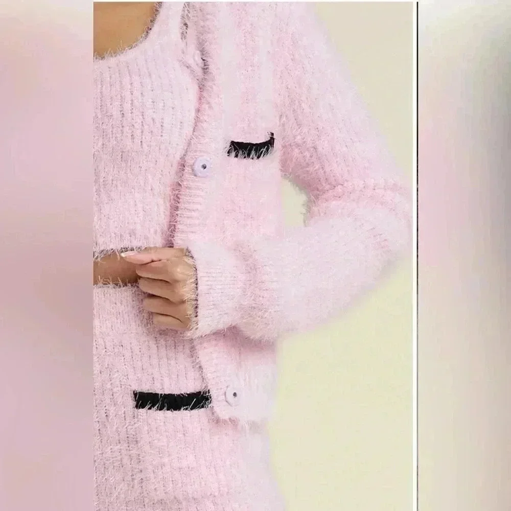 Pink mini skirt fuzzy sweater material size small